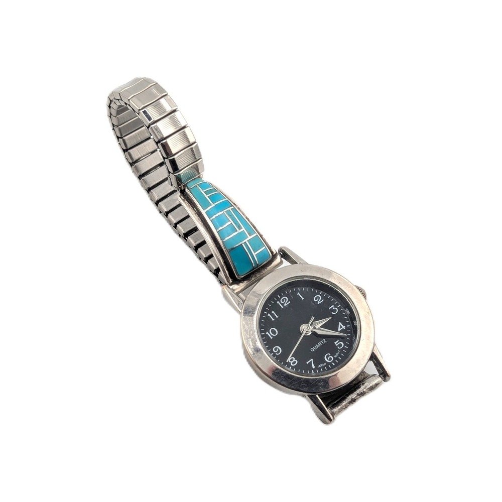 Handcrfafted Vintage Turquoise Inlay Stretch Band Watch Southwest Accessory ***